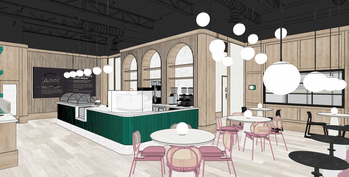 Author's Ice Cream 3D draft: the green counter under arched windows, untextured