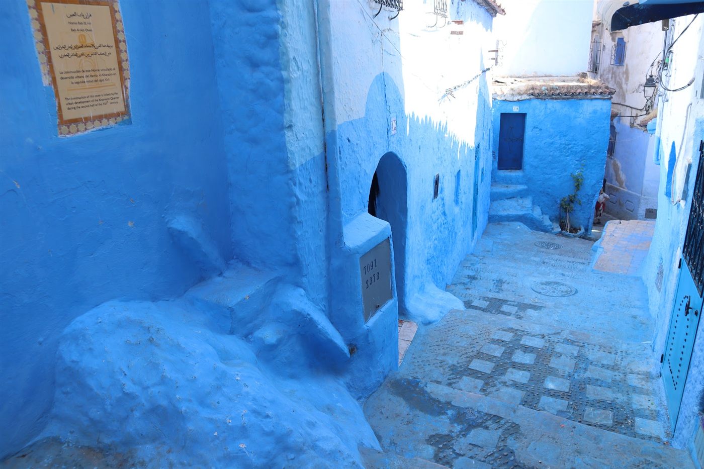 A narrow alley painted in every shade of blue in Chefchaouen