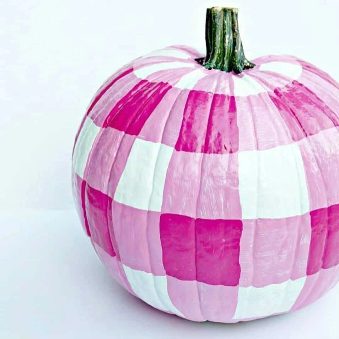 Pink gingham painted pumpkin