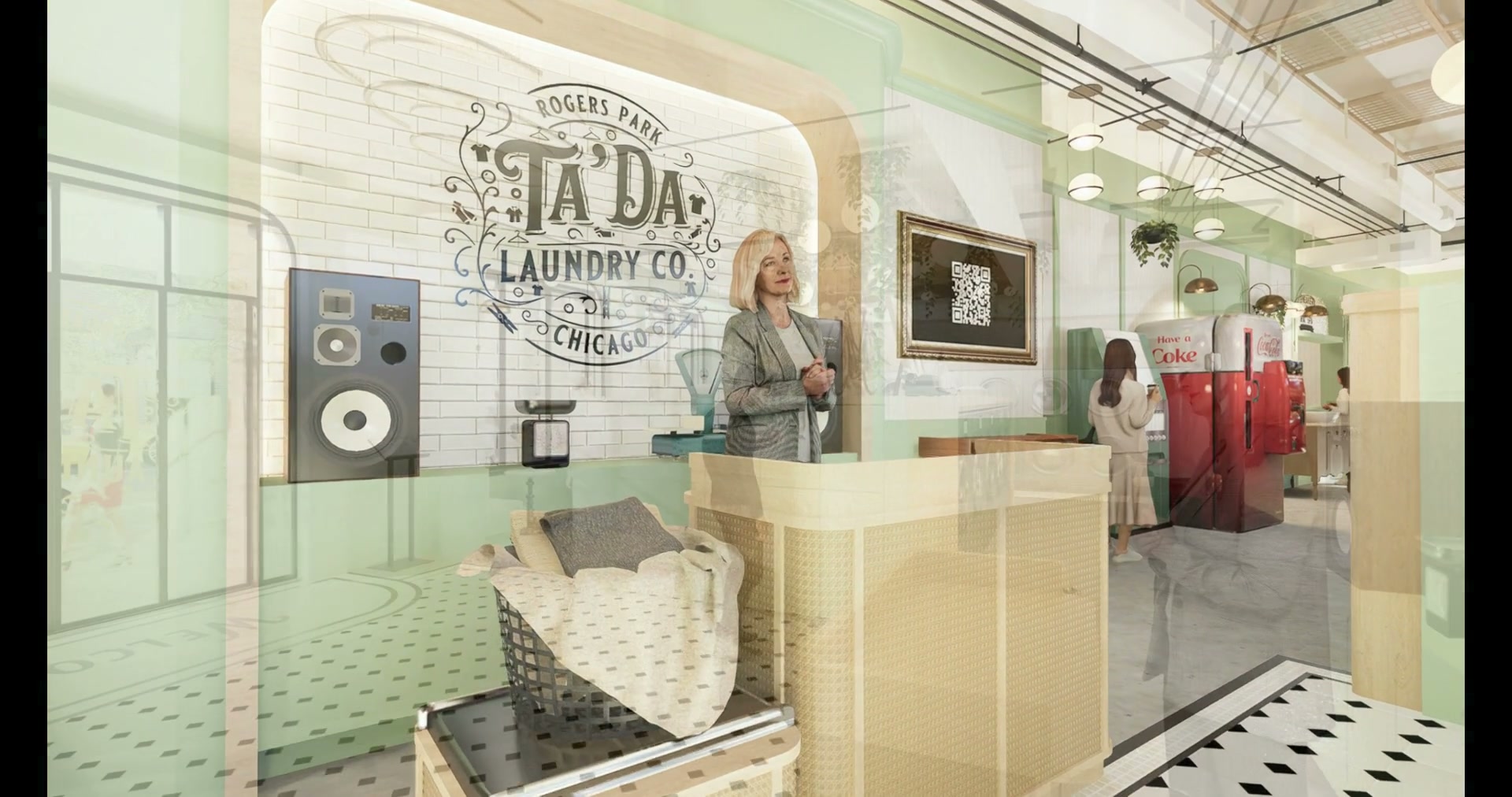 A frame from an Astratto video walkthrough of a rendered interior
